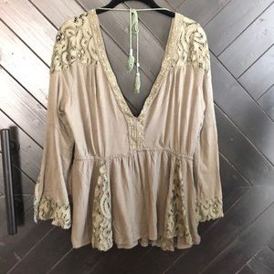 Sage Deep V-Neck Blouse